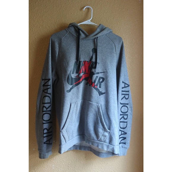 Nike Air Jordan Gray Hoodie with Black and Red Accents - Picture 1 of 5